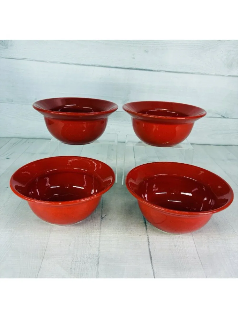 Pier 1 RED Solid Colored Rimmed Earthenware Spain 6.75